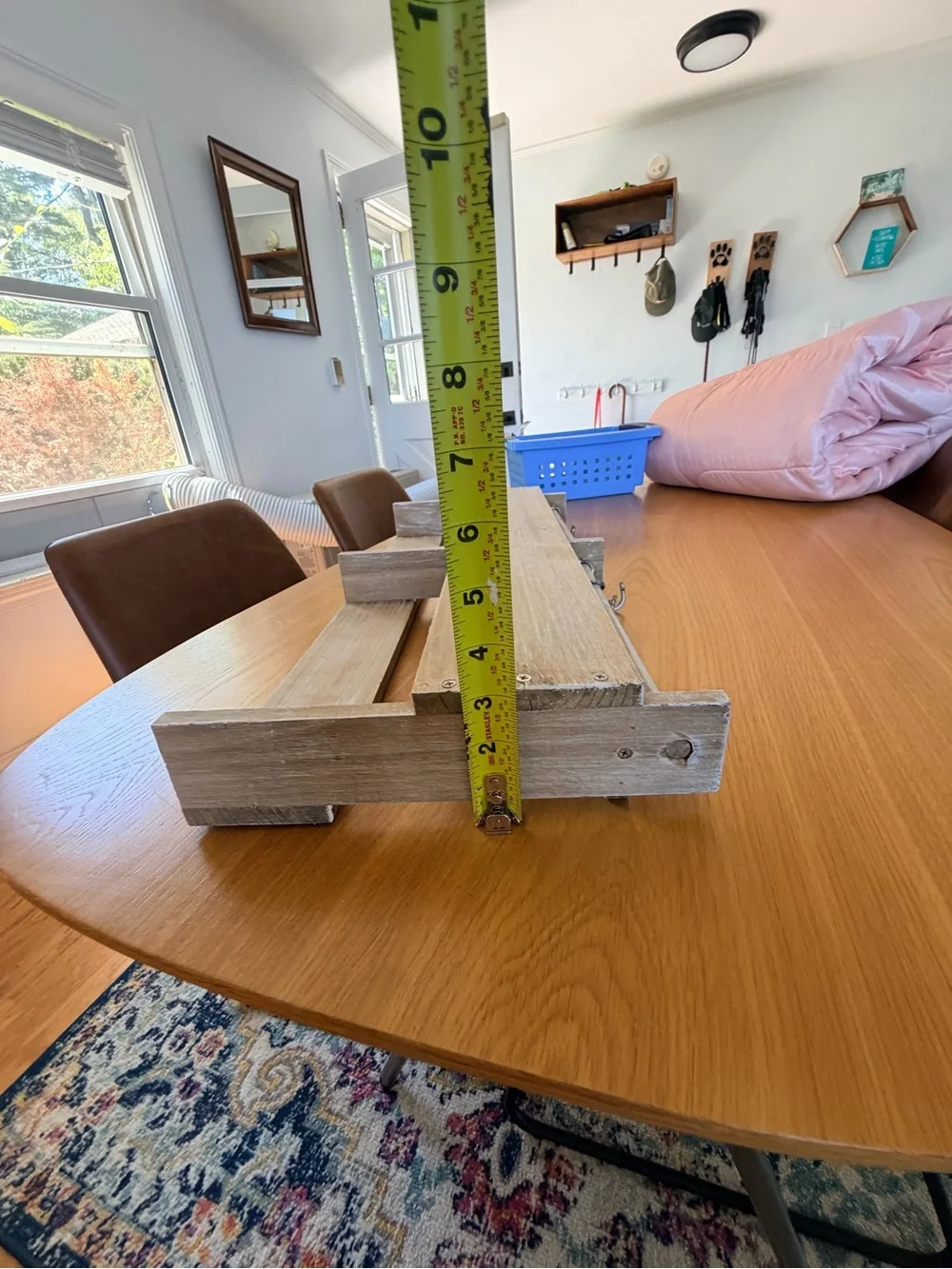 wooden book rack with hooks